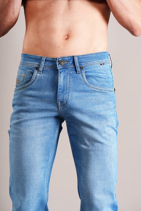 Denim Jeans for Men l Breathable & Soft with Color Fastness Ultra Narrow Fit Cotton Fabric Solid Pattern Button Closure