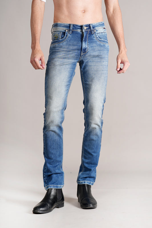 Denim Jeans for Men l Breathable & Soft with Color Fastness Ultra Narrow Fit Cotton Fabric Solid Pattern Button Closure