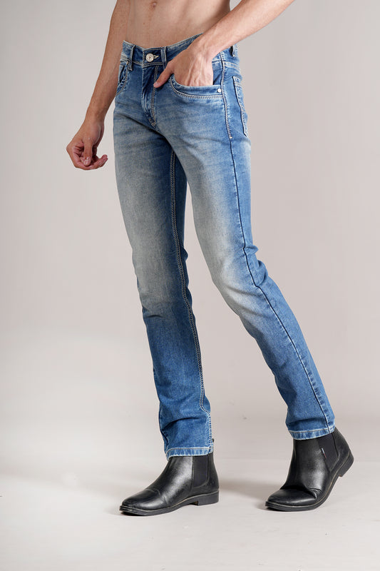 Denim Jeans for Men l Breathable & Soft with Color Fastness Ultra Narrow Fit Cotton Fabric Solid Pattern Button Closure