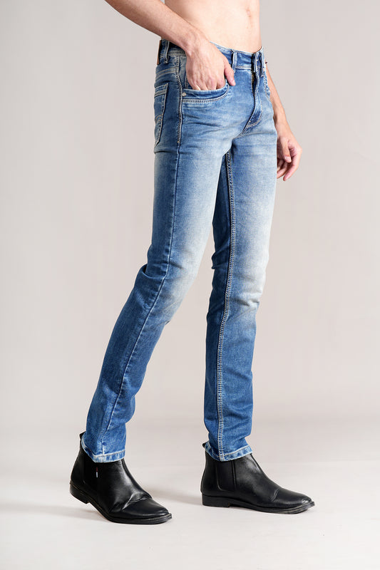 Denim Jeans for Men l Breathable & Soft with Color Fastness Ultra Narrow Fit Cotton Fabric Solid Pattern Button Closure