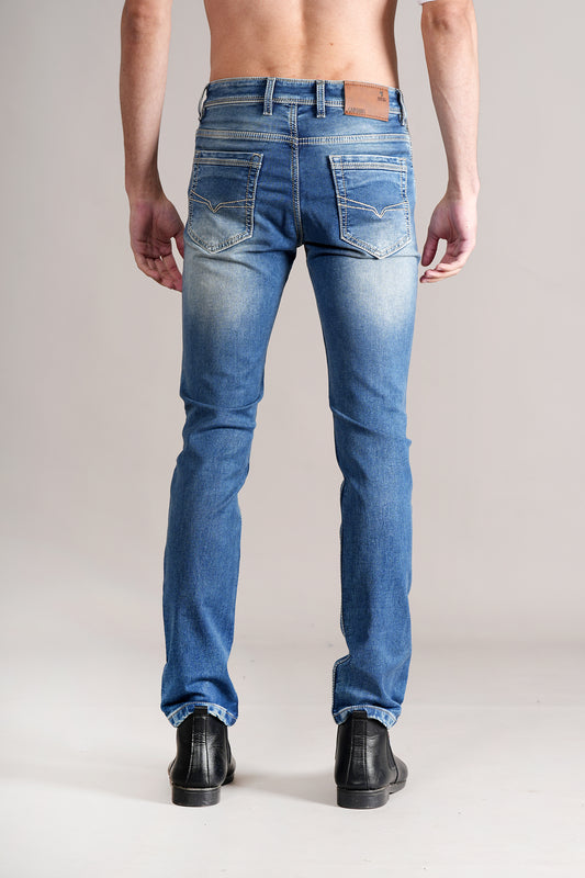 Denim Jeans for Men l Breathable & Soft with Color Fastness Ultra Narrow Fit Cotton Fabric Solid Pattern Button Closure