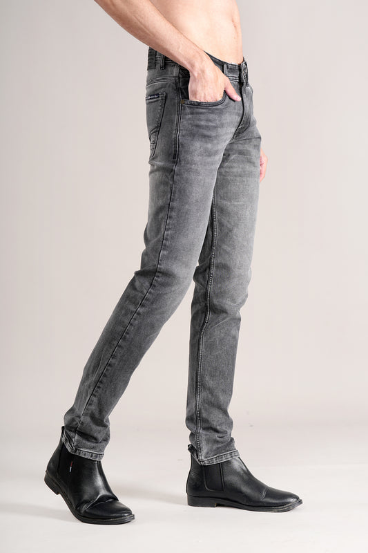Denim Jeans for Men l Breathable & Soft with Color Fastness Ultra Narrow Fit Cotton Fabric Solid Pattern Button Closure