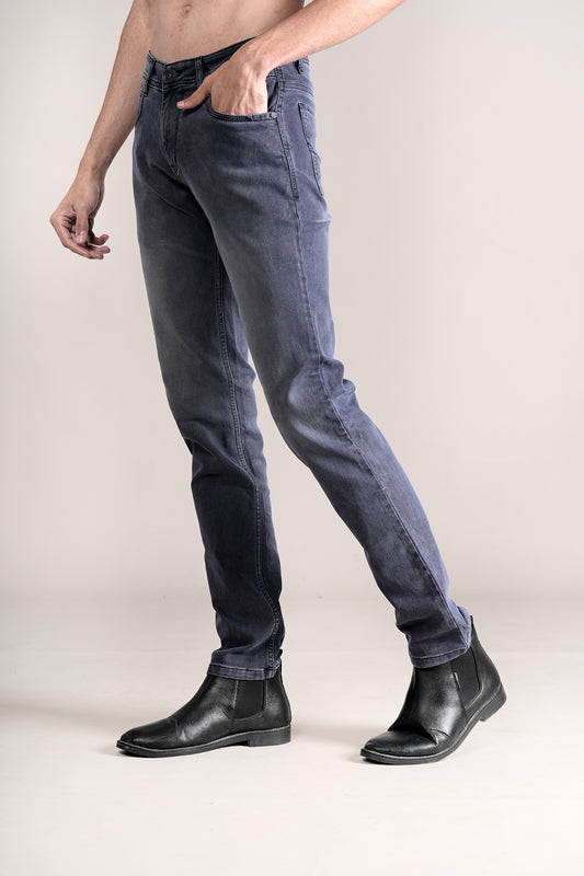 Denim Jeans for Men l Breathable & Soft with Color Fastness Ultra Narrow Fit Cotton Fabric Solid Pattern Button Closure