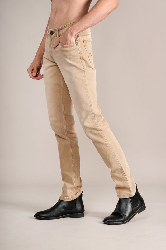 Denim Jeans for Men l Breathable & Soft with Color Fastness Ultra Narrow Fit Cotton Fabric Solid Pattern Button Closure