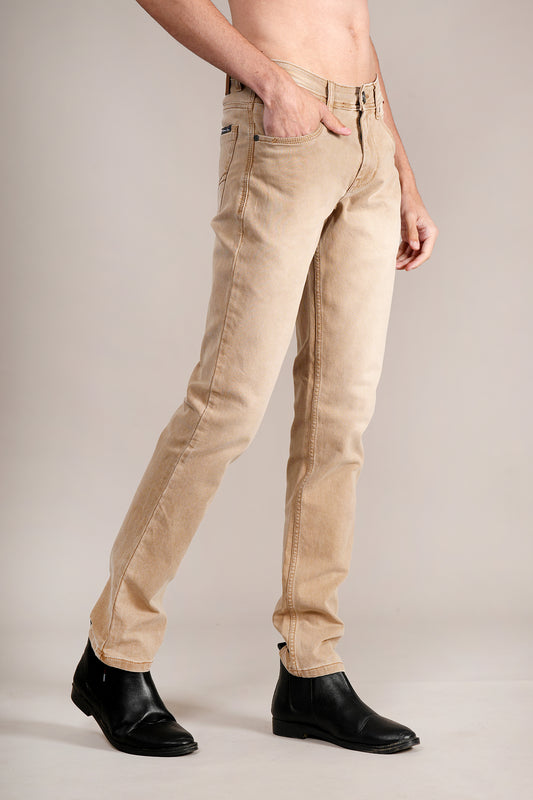 Denim Jeans for Men l Breathable & Soft with Color Fastness Ultra Narrow Fit Cotton Fabric Solid Pattern Button Closure