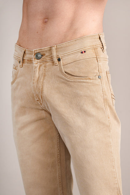 Denim Jeans for Men l Breathable & Soft with Color Fastness Ultra Narrow Fit Cotton Fabric Solid Pattern Button Closure