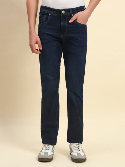 Denim Jeans for Men | Breathable & Soft with Color Fastness Straight Fit Poly Cotton Fabric Solid Pattern Button Closure