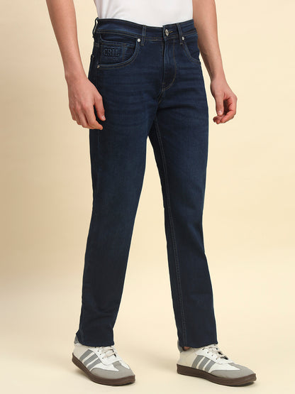 Denim Jeans for Men | Breathable & Soft with Color Fastness Straight Fit Poly Cotton Fabric Solid Pattern Button Closure