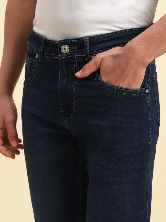 Denim Jeans for Men | Breathable & Soft with Color Fastness Straight Fit Poly Cotton Fabric Solid Pattern Button Closure