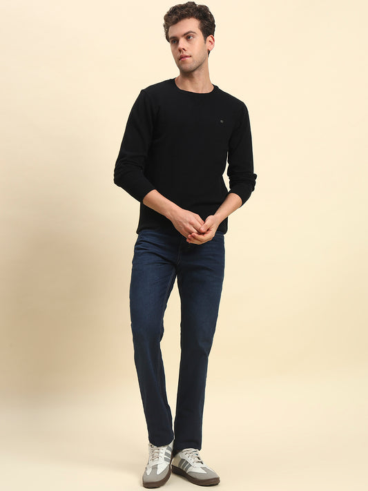 Denim Jeans for Men | Breathable & Soft with Color Fastness Straight Fit Poly Cotton Fabric Solid Pattern Button Closure