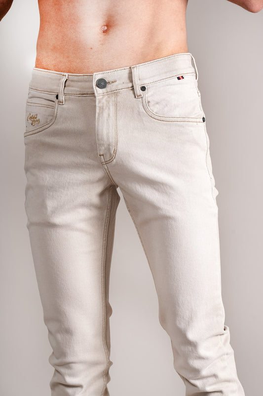 Denim Jeans for Men l Breathable & Soft with Color Fastness Ultra Narrow Fit Cotton Fabric Solid Pattern Button Closure