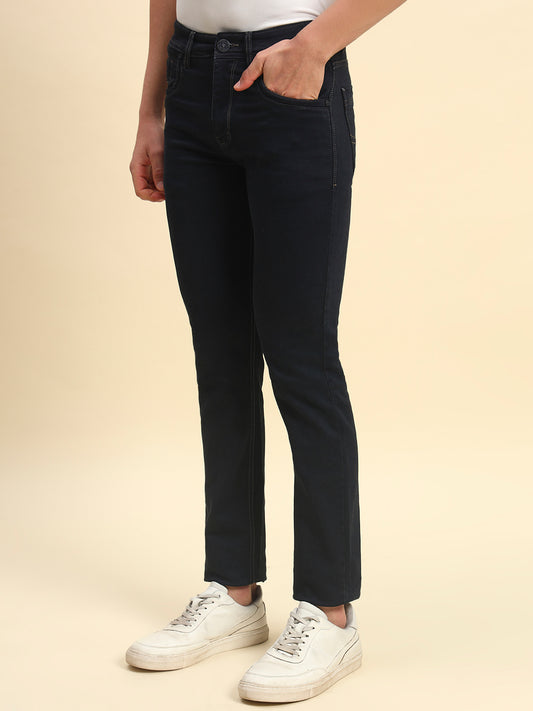 Denim Jeans for Men | Breathable & Soft with Color Fastness Straight Fit Poly Cotton Fabric Solid Pattern Button Closure