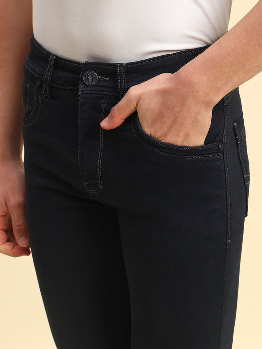 Denim Jeans for Men | Breathable & Soft with Color Fastness Straight Fit Poly Cotton Fabric Solid Pattern Button Closure