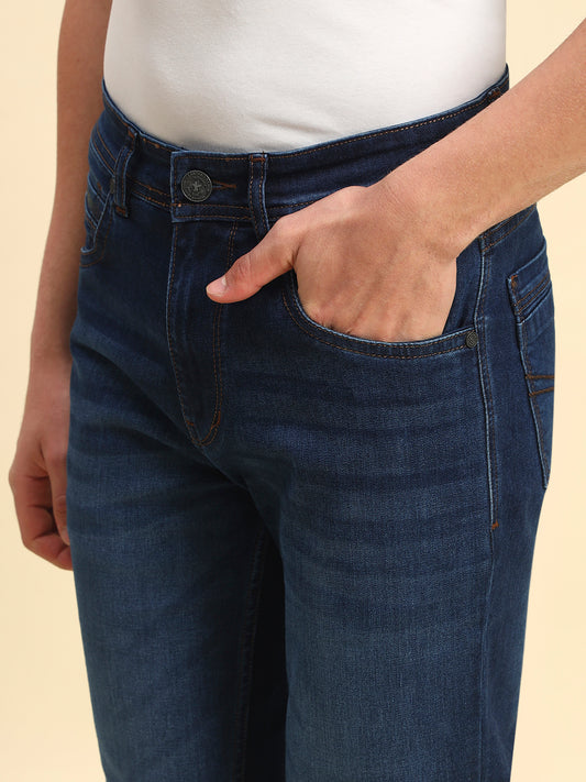 Denim Jeans for Men | Breathable & Soft with Color Fastness Straight Fit Poly Cotton Fabric Solid Pattern Button Closure