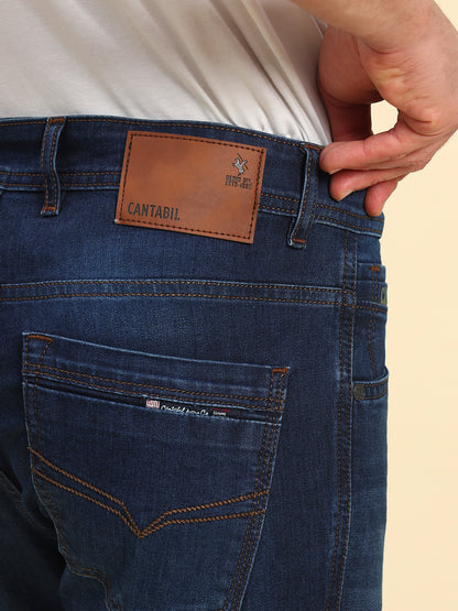 Denim Jeans for Men | Breathable & Soft with Color Fastness Straight Fit Poly Cotton Fabric Solid Pattern Button Closure