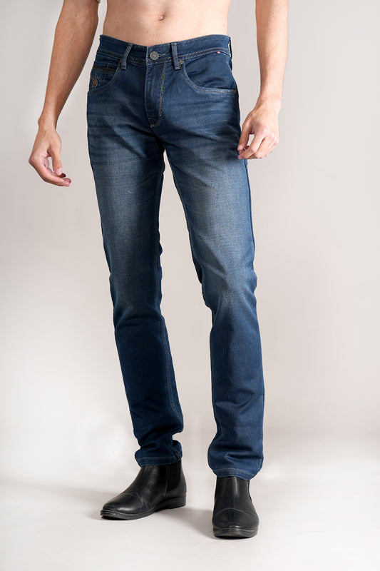 Denim Jeans for Men l Breathable & Soft with Color Fastness Ultra Narrow Fit Cotton Fabric Solid Pattern Button Closure