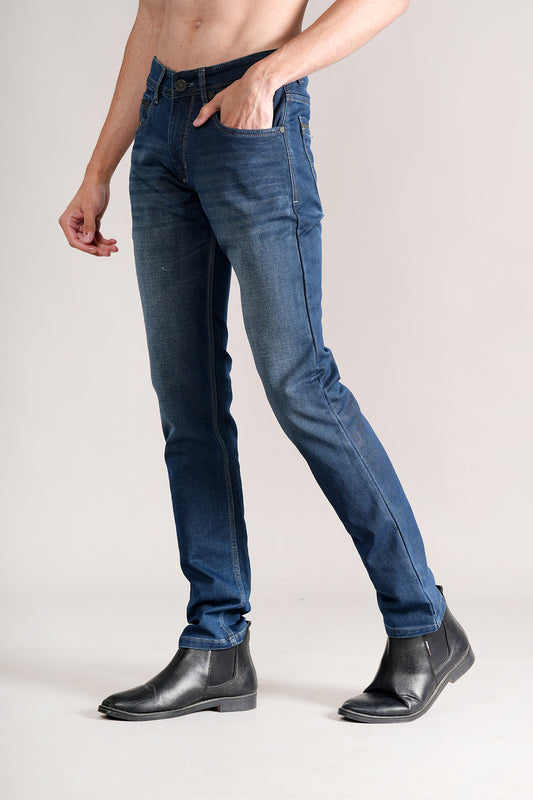 Denim Jeans for Men l Breathable & Soft with Color Fastness Ultra Narrow Fit Cotton Fabric Solid Pattern Button Closure