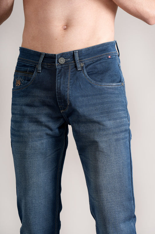 Denim Jeans for Men l Breathable & Soft with Color Fastness Ultra Narrow Fit Cotton Fabric Solid Pattern Button Closure