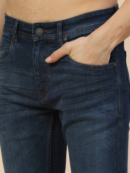 Denim Jeans for Men | Breathable & Soft with Color Fastness Straight Fit Poly Cotton Fabric Solid Pattern Button Closure