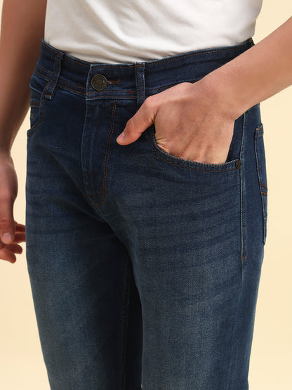 Denim Jeans for Men | Breathable & Soft with Color Fastness Straight Fit Poly Cotton Fabric Solid Pattern Button Closure