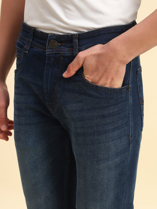Denim Jeans for Men | Breathable & Soft with Color Fastness Straight Fit Poly Cotton Fabric Solid Pattern Button Closure