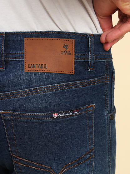 Denim Jeans for Men | Breathable & Soft with Color Fastness Straight Fit Poly Cotton Fabric Solid Pattern Button Closure