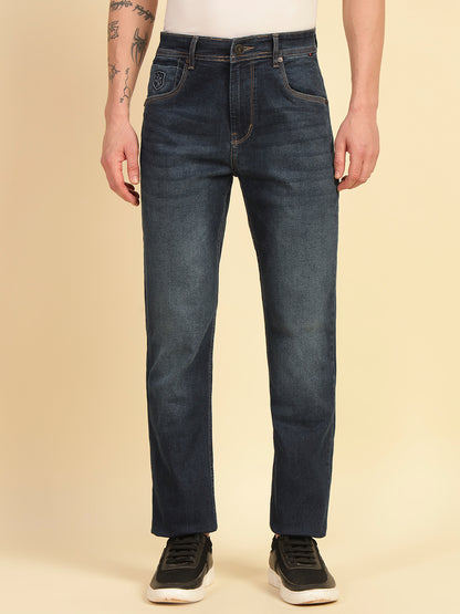 Denim Jeans for Men | Breathable & Soft with Color Fastness Straight Fit Cotton Blend Fabric Solid Pattern Button Closure