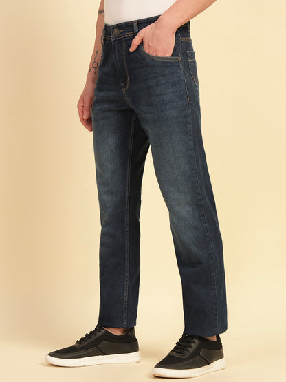 Denim Jeans for Men | Breathable & Soft with Color Fastness Straight Fit Cotton Blend Fabric Solid Pattern Button Closure