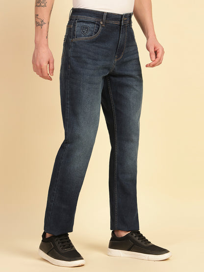 Denim Jeans for Men | Breathable & Soft with Color Fastness Straight Fit Cotton Blend Fabric Solid Pattern Button Closure
