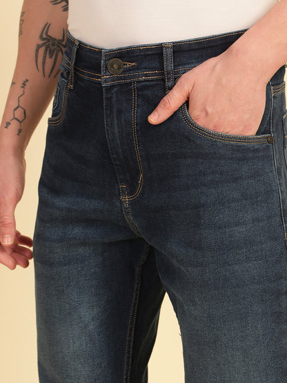 Denim Jeans for Men | Breathable & Soft with Color Fastness Straight Fit Cotton Blend Fabric Solid Pattern Button Closure