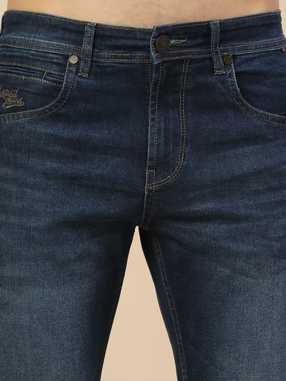 Denim Jeans for Men | Breathable & Soft with Color Fastness Straight Fit Poly Cotton Fabric Solid Pattern Button Closure