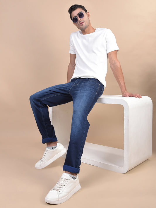 Denim Jeans for Men l Breathable & Soft with Color Fastness Ultra Narrow Fit Cotton Fabric Solid Pattern Button Closure