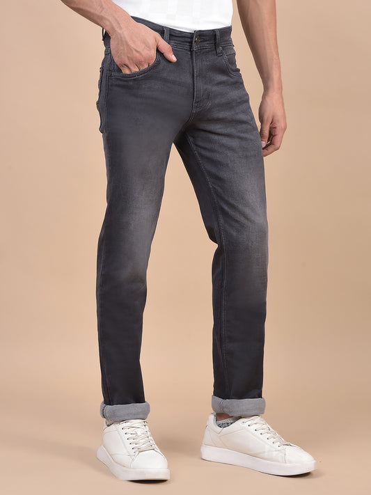 Denim Jeans for Men l Breathable & Soft with Color Fastness Ultra Narrow Fit Cotton Fabric Solid Pattern Button Closure