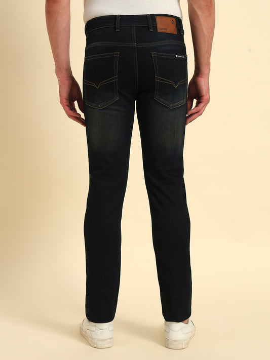 Denim Jeans for Men l Breathable & Soft with Color Fastness Ultra Narrow Fit Cotton Fabric Solid Pattern Button Closure