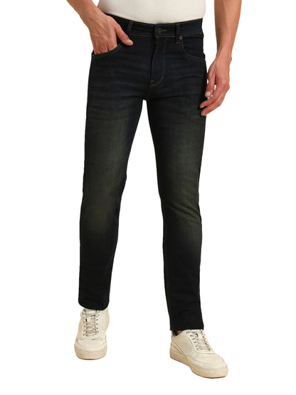 Denim Jeans for Men l Breathable & Soft with Color Fastness Ultra Narrow Fit Cotton Fabric Solid Pattern Button Closure