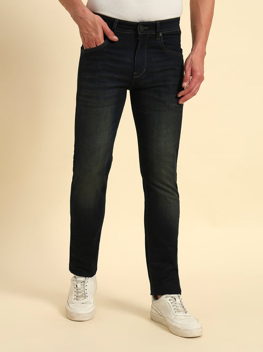 Denim Jeans for Men l Breathable & Soft with Color Fastness Ultra Narrow Fit Cotton Fabric Solid Pattern Button Closure