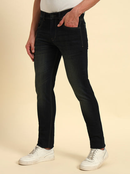 Denim Jeans for Men l Breathable & Soft with Color Fastness Ultra Narrow Fit Cotton Fabric Solid Pattern Button Closure