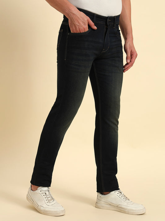 Denim Jeans for Men l Breathable & Soft with Color Fastness Ultra Narrow Fit Cotton Fabric Solid Pattern Button Closure