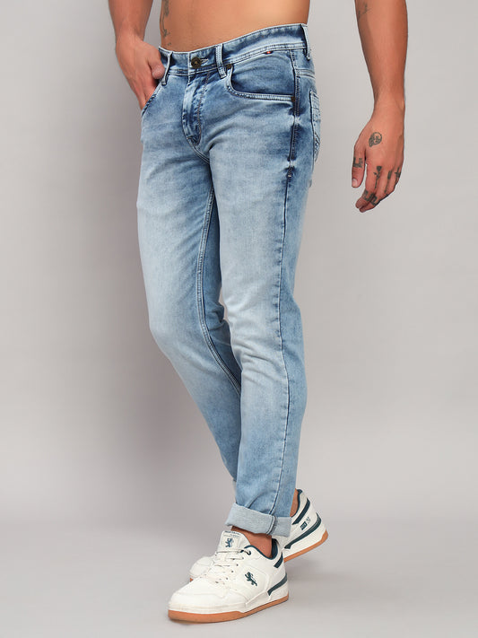 Denim Jeans for Men l Breathable & Soft with Color Fastness Ultra Narrow Fit Cotton Fabric Solid Pattern Button Closure