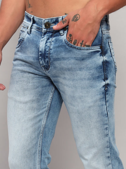 Denim Jeans for Men l Breathable & Soft with Color Fastness Ultra Narrow Fit Cotton Fabric Solid Pattern Button Closure