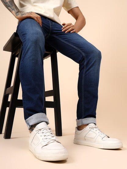 Denim Jeans for Men l Breathable & Soft with Color Fastness Ultra Narrow Fit Cotton Fabric Solid Pattern Button Closure