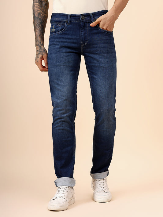 Denim Jeans for Men l Breathable & Soft with Color Fastness Ultra Narrow Fit Cotton Fabric Solid Pattern Button Closure