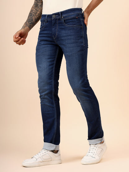 Denim Jeans for Men l Breathable & Soft with Color Fastness Ultra Narrow Fit Cotton Fabric Solid Pattern Button Closure
