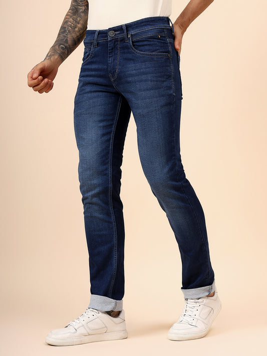 Denim Jeans for Men l Breathable & Soft with Color Fastness Ultra Narrow Fit Cotton Fabric Solid Pattern Button Closure