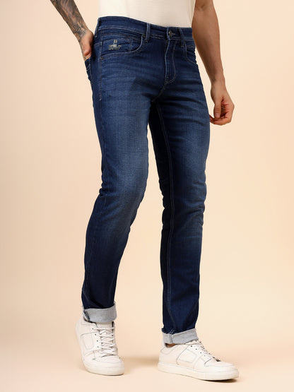 Denim Jeans for Men l Breathable & Soft with Color Fastness Ultra Narrow Fit Cotton Fabric Solid Pattern Button Closure