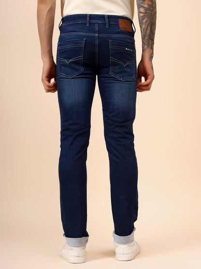 Denim Jeans for Men l Breathable & Soft with Color Fastness Ultra Narrow Fit Cotton Fabric Solid Pattern Button Closure