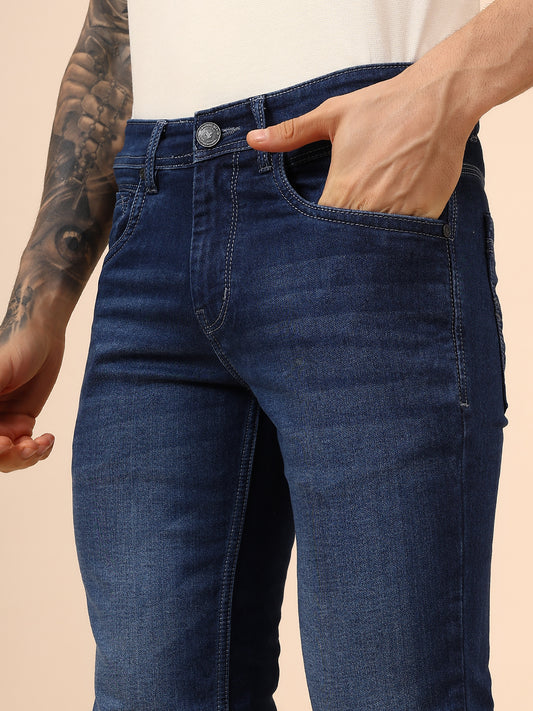 Denim Jeans for Men l Breathable & Soft with Color Fastness Ultra Narrow Fit Cotton Fabric Solid Pattern Button Closure