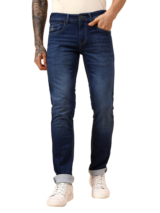 Denim Jeans for Men l Breathable & Soft with Color Fastness Ultra Narrow Fit Cotton Fabric Solid Pattern Button Closure