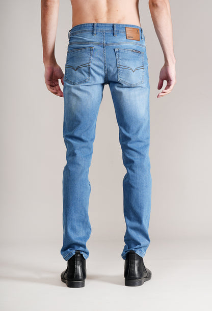 Denim Jeans for Men l Breathable & Soft with Color Fastness Ultra Narrow Fit Cotton Fabric Solid Pattern Button Closure