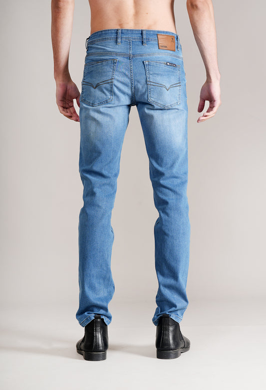 Denim Jeans for Men l Breathable & Soft with Color Fastness Ultra Narrow Fit Cotton Fabric Solid Pattern Button Closure